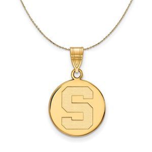 14k Yellow Gold Michigan State Medium Initial S Disc Necklace, 22 Inch